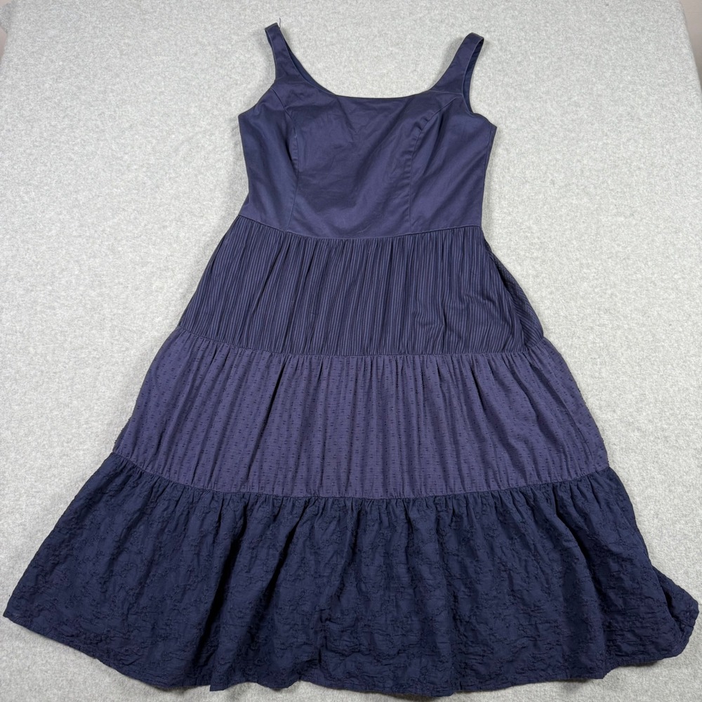 Isaac Mizrahi for Target Navy Tiered Mixed Texture Eyelet Midi Dress Womens 10